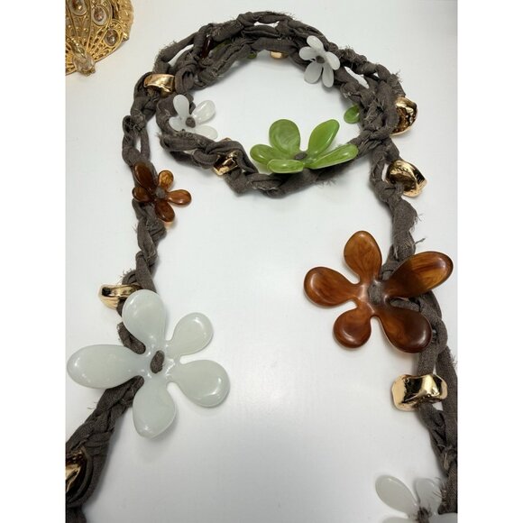 ZARA Floral Rope Cord  Belt Scarf Multi Use Accessory Gold Accents Bohemian - Picture 4 of 5